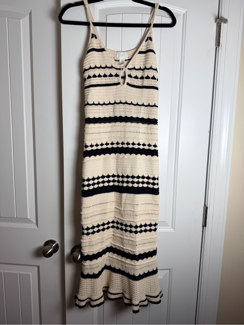H&M Cream and Black Striped Crochet Maxi Dress